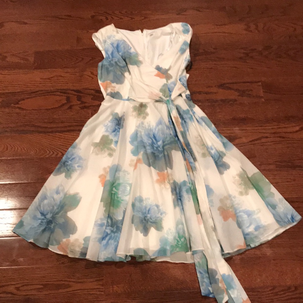 Women's Blue Floral-print Sleeveless Dress